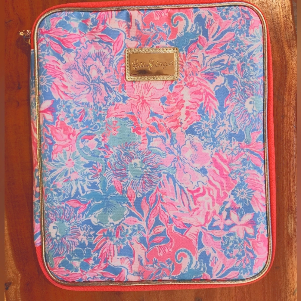 Lilly Pulitzer Floral Tablet Sleeve in Pink and Blue with Gold Trim